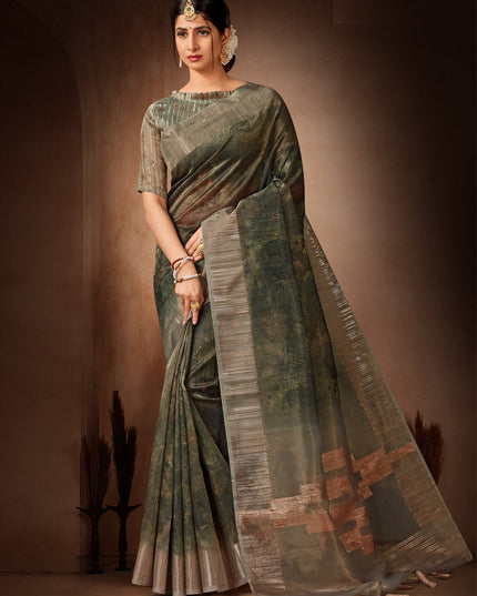 Dark Green Organza Tissue Festival Saree