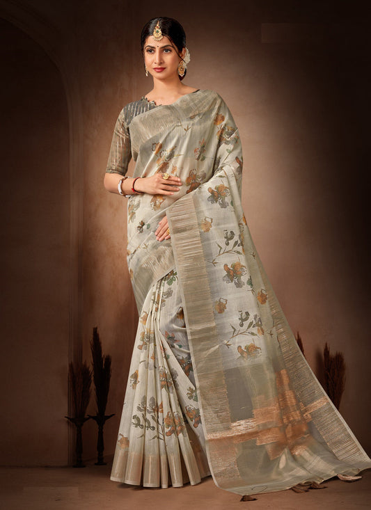 Smoke Grey Organza Tissue Festival Saree