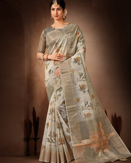 Smoke Grey Organza Tissue Festival Saree