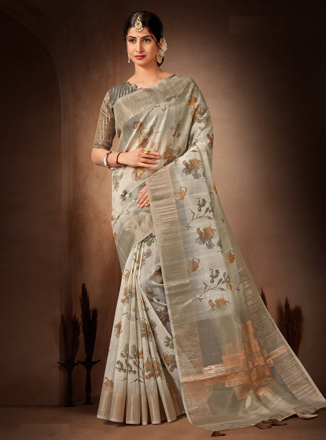 Smoke Grey Organza Tissue Festival Saree
