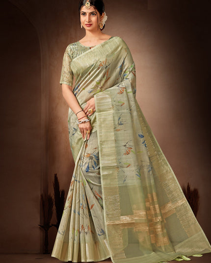 Pastel Green Organza Tissue Festival Saree