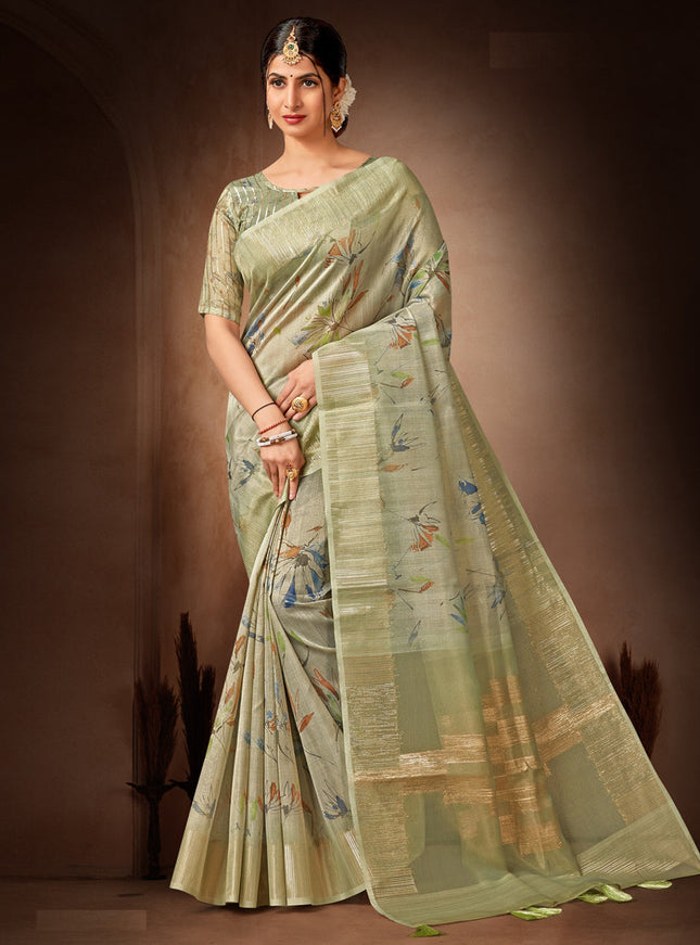 Pastel Green Organza Tissue Festival Saree