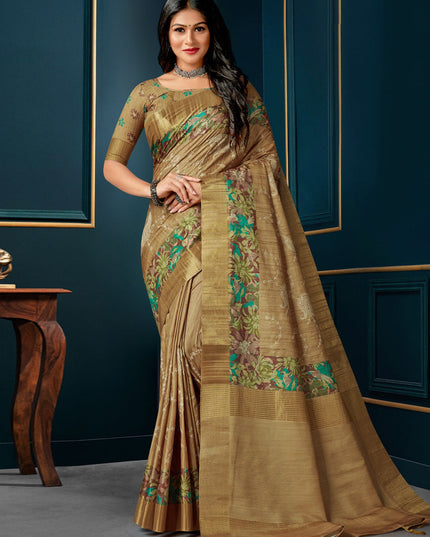 Tobacco Brown Digital Print Silk Saree