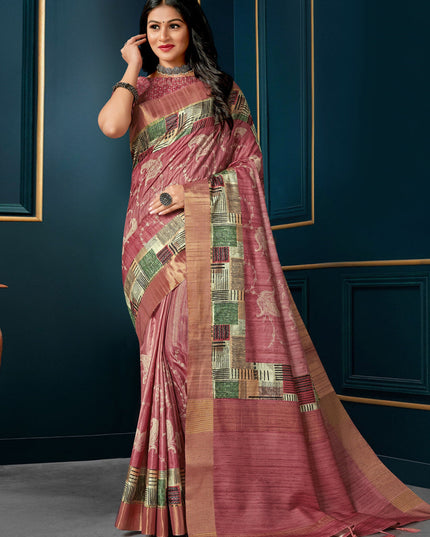 Mauve Pink Digital Print Silk Saree