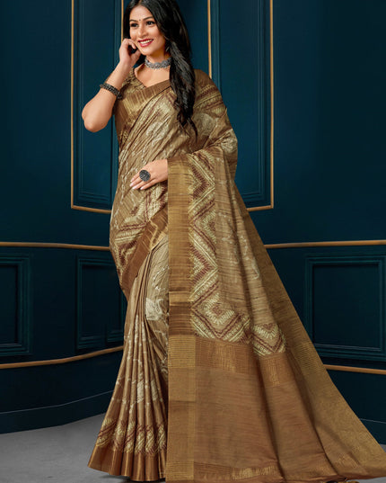 Dusty Brown Digital Print Silk Saree