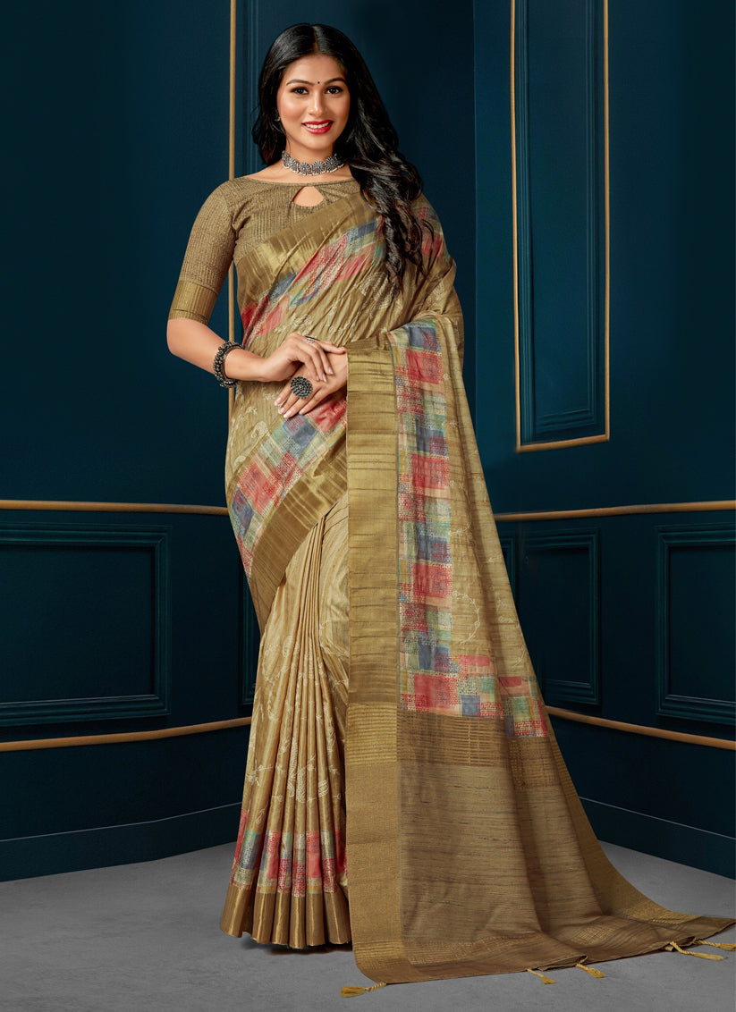 Dusty Fawn Digital Print Silk Saree