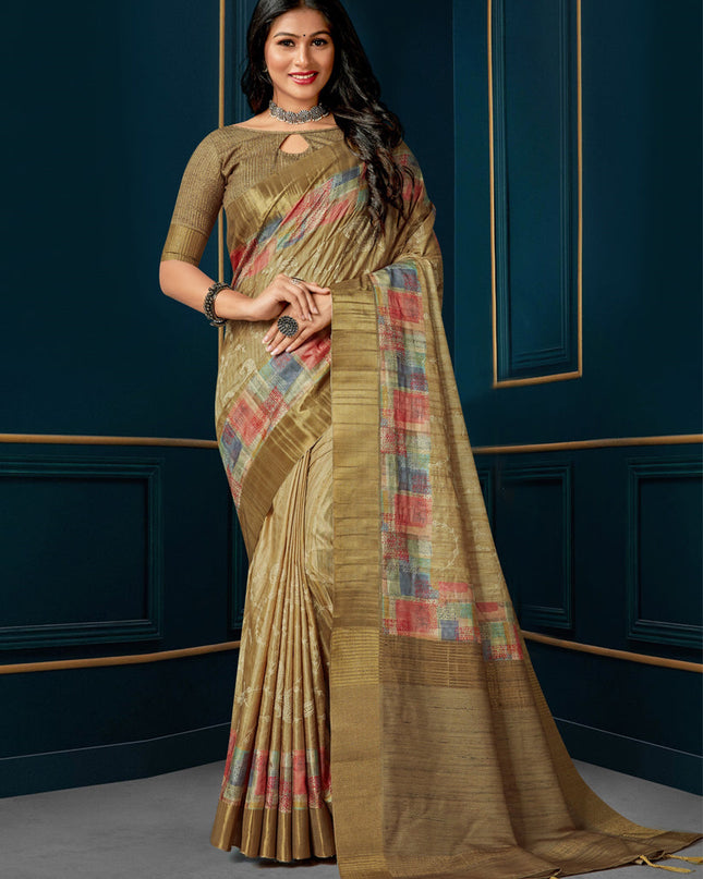Dusty Fawn Digital Print Silk Saree