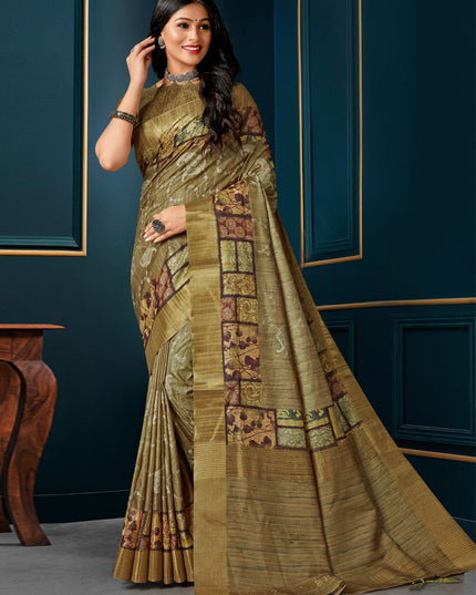 Olive Digital Print Silk Saree