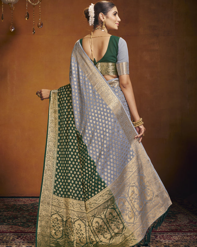 Green and Grey Georgette Festival Saree