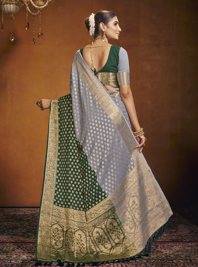 Green and Grey Georgette Festival Saree