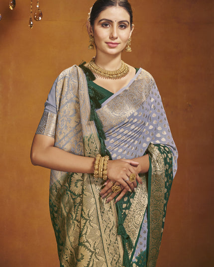 Green and Grey Georgette Festival Saree