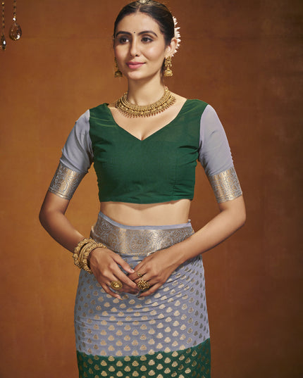 Green and Grey Georgette Festival Saree