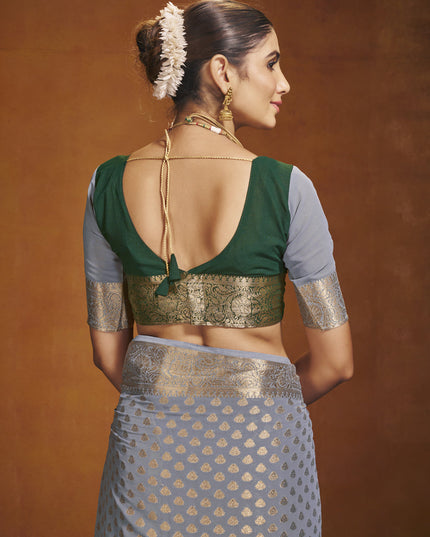 Green and Grey Georgette Festival Saree