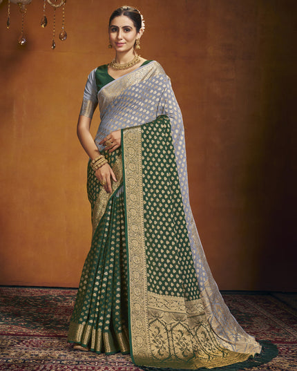 Green and Grey Georgette Festival Saree