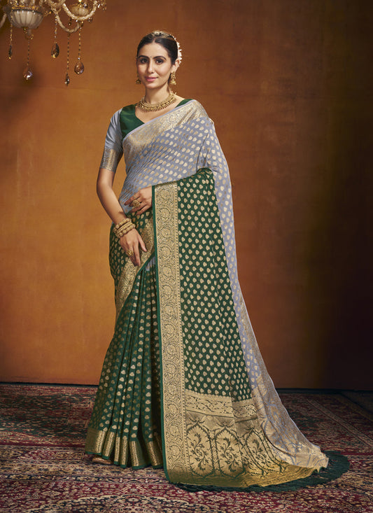 Green and Grey Georgette Festival Saree