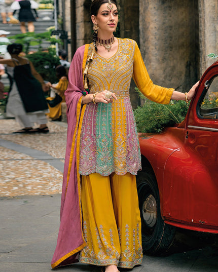 Multicolor Chinnon Embroidered Palazzo Kameez