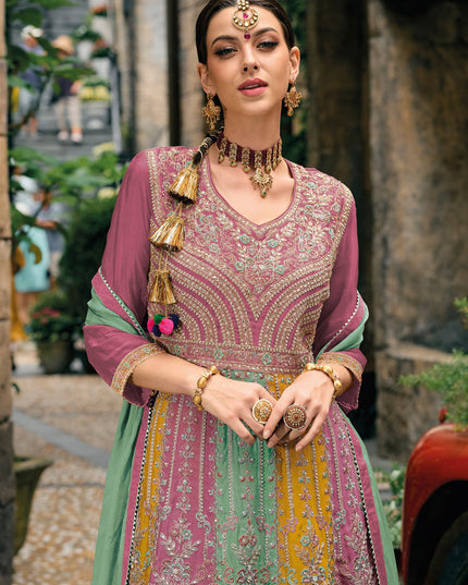 Multicolor Chinnon Embroidered Palazzo Kameez