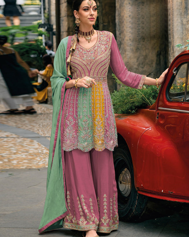 Multicolor Chinnon Embroidered Palazzo Kameez