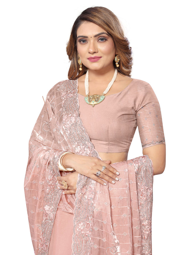 Peach Heavy Resham Embroidered Party Wear Saree