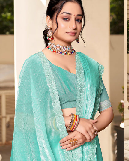 Sea Green Silk Party Wear Saree