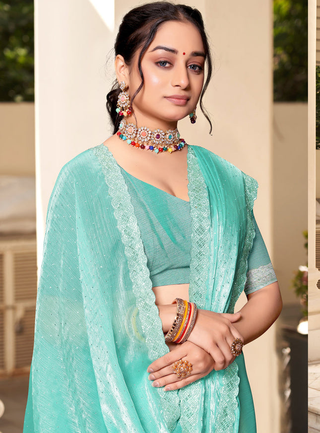 Sea Green Silk Party Wear Saree