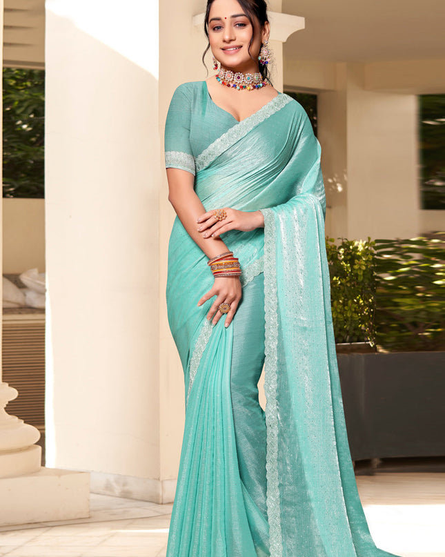 Sea Green Silk Party Wear Saree
