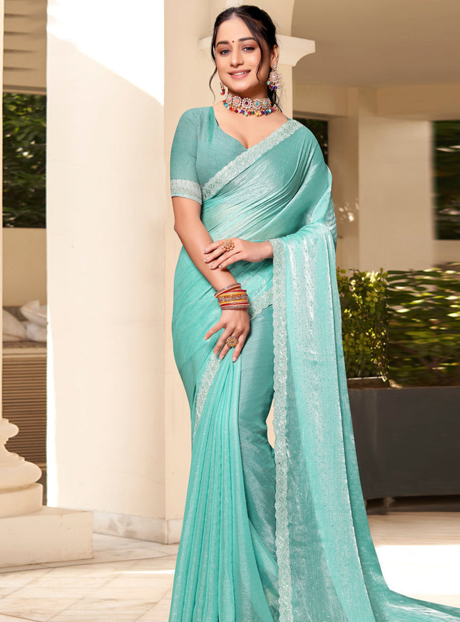 Sea Green Silk Party Wear Saree