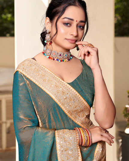 Teal Green Silk Party Wear Saree