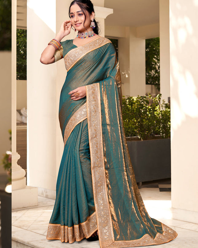 Teal Green Silk Party Wear Saree