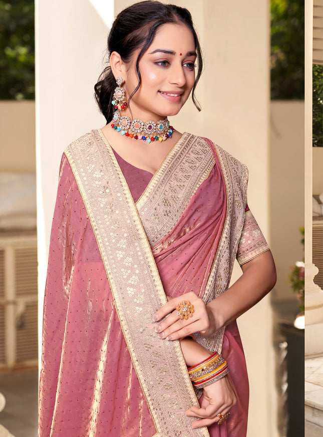 Rouge Pink Silk Party Wear Saree