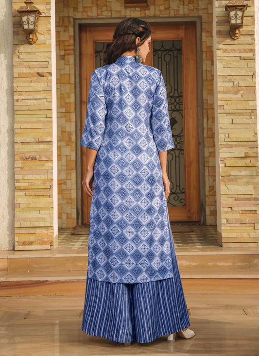 Blue Pure Rayon Plus Size Kurti