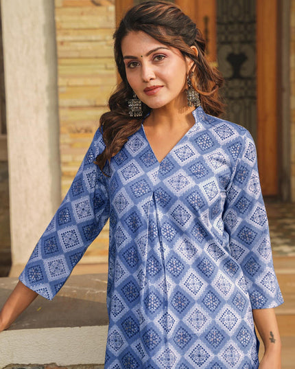Blue Pure Rayon Plus Size Kurti