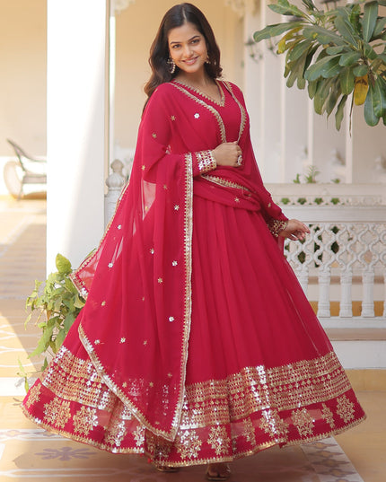 Rani Pink Embroidered Gown with Dupatta