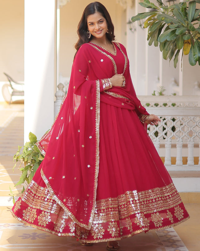 Rani Pink Embroidered Gown with Dupatta