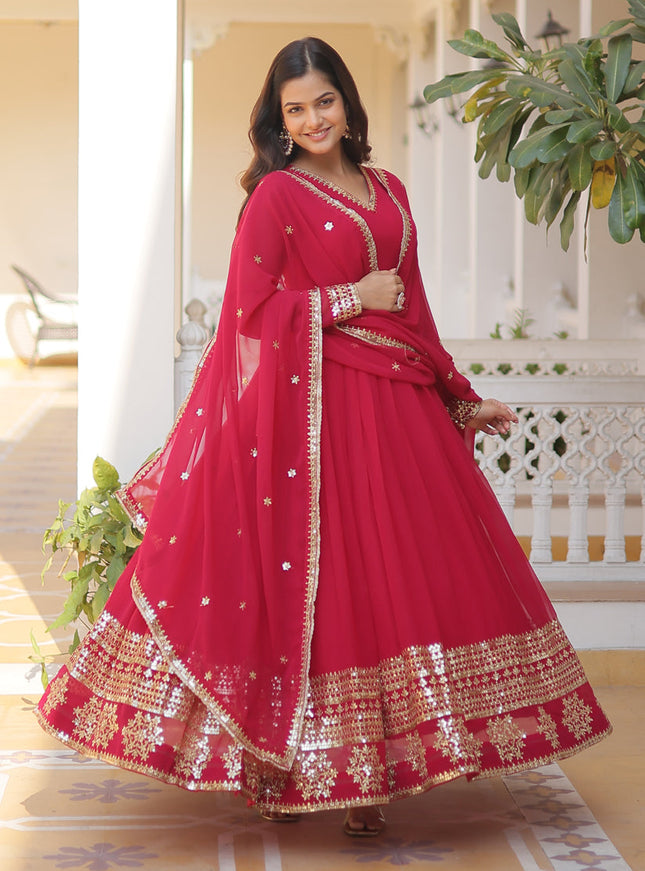 Rani Pink Embroidered Gown with Dupatta