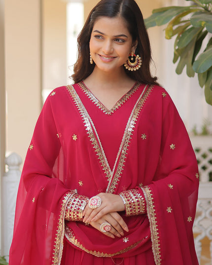 Rani Pink Embroidered Gown with Dupatta