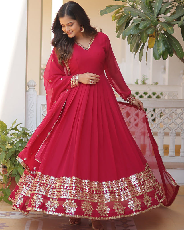 Rani Pink Embroidered Gown with Dupatta