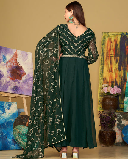 Bottle Green Georgette Embroidered Anarkali Suit