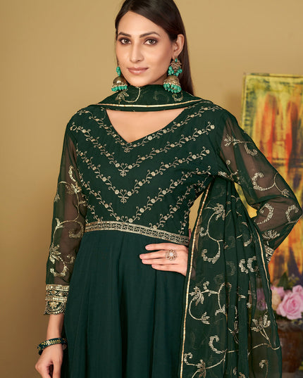 Bottle Green Georgette Embroidered Anarkali Suit