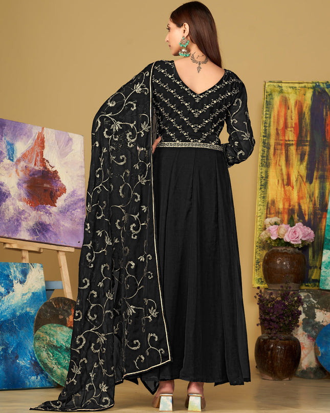 Black Georgette Embroidered Anarkali Suit