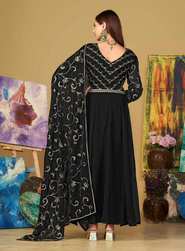 Black Georgette Embroidered Anarkali Suit
