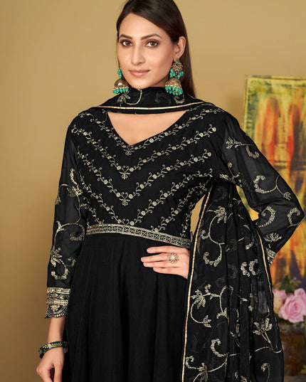 Black Georgette Embroidered Anarkali Suit