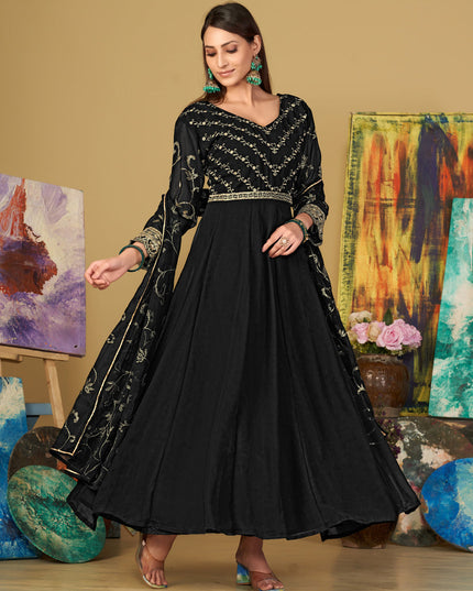 Black Georgette Embroidered Anarkali Suit