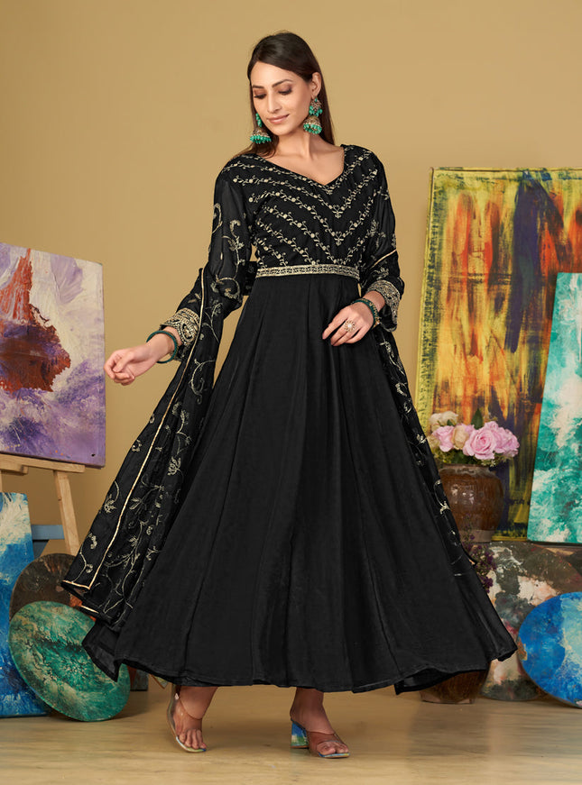 Black Georgette Embroidered Anarkali Suit