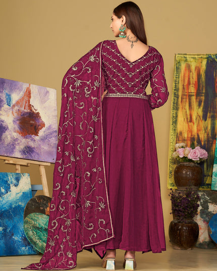 Magenta Georgette Embroidered Anarkali Suit