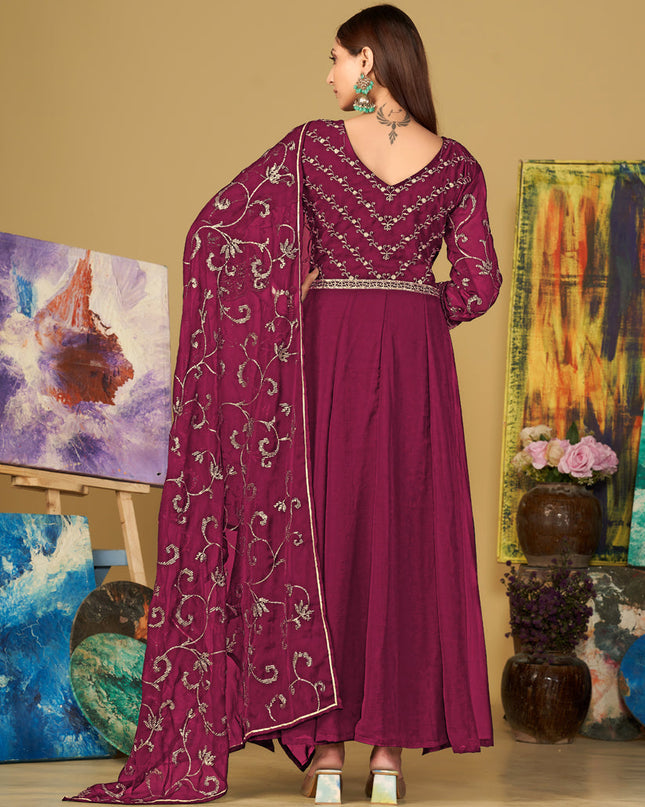 Magenta Georgette Embroidered Anarkali Suit