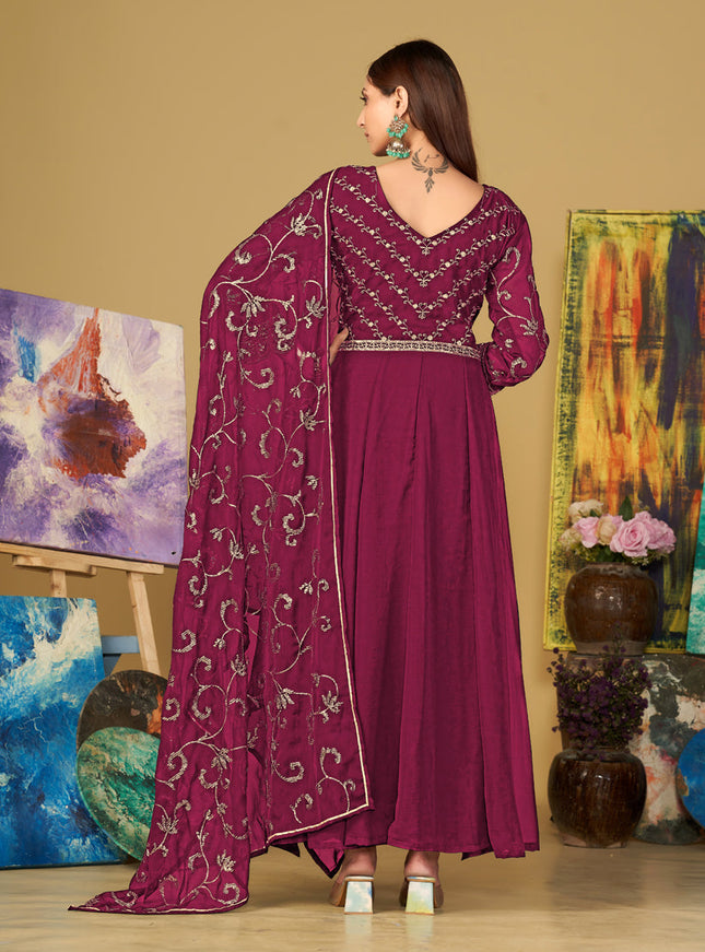 Magenta Georgette Embroidered Anarkali Suit