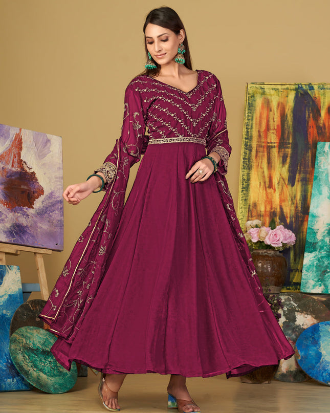 Magenta Georgette Embroidered Anarkali Suit