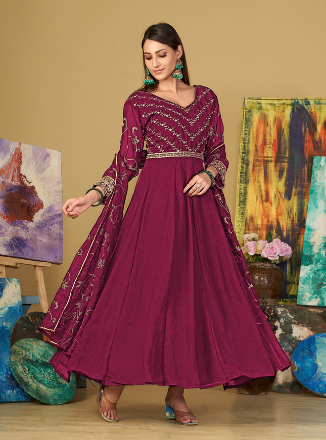 Magenta Georgette Embroidered Anarkali Suit