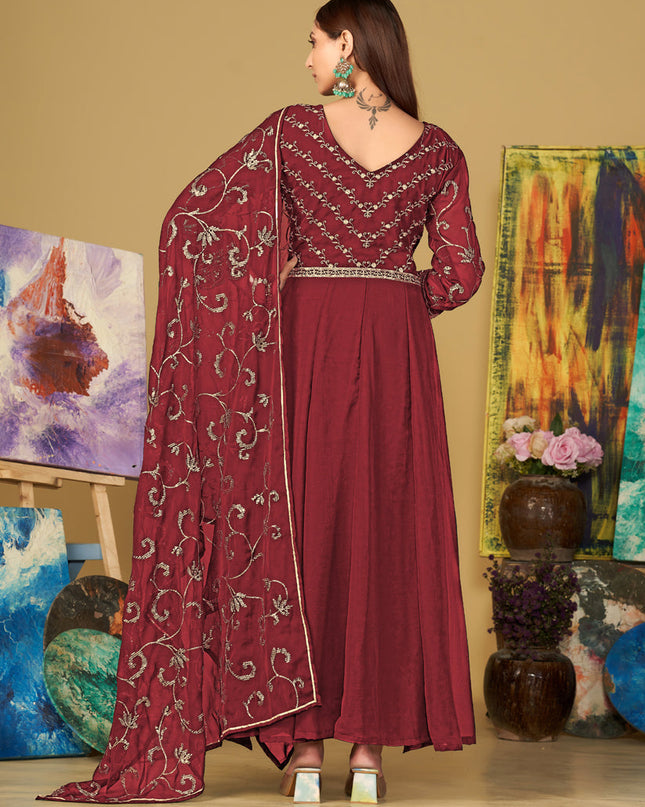 Maroon Georgette Embroidered Anarkali Suit